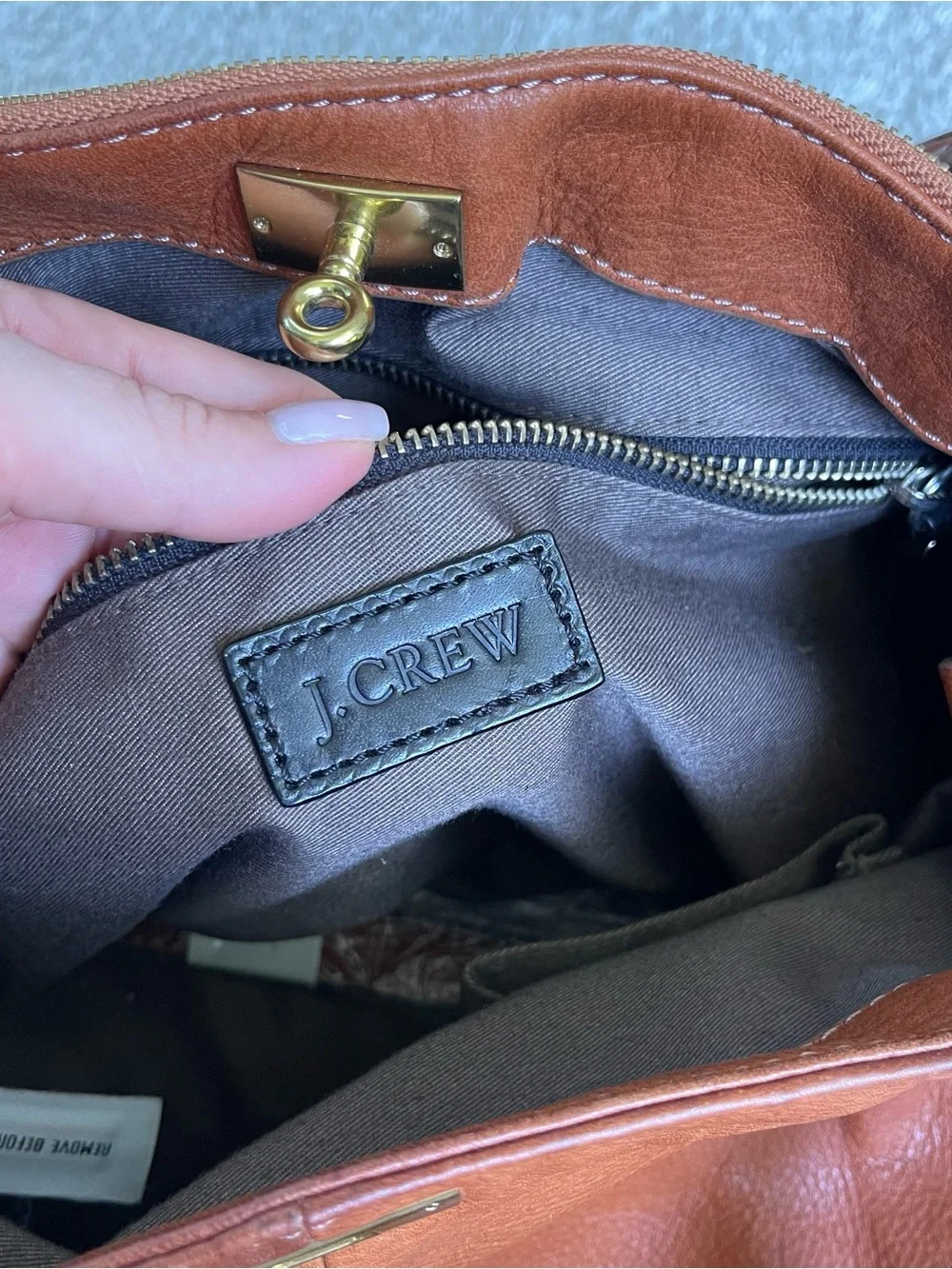 J.Crew Brompton Large Hobo Shoulder Bag Top Handed Cognac Brown Pebbled Leather